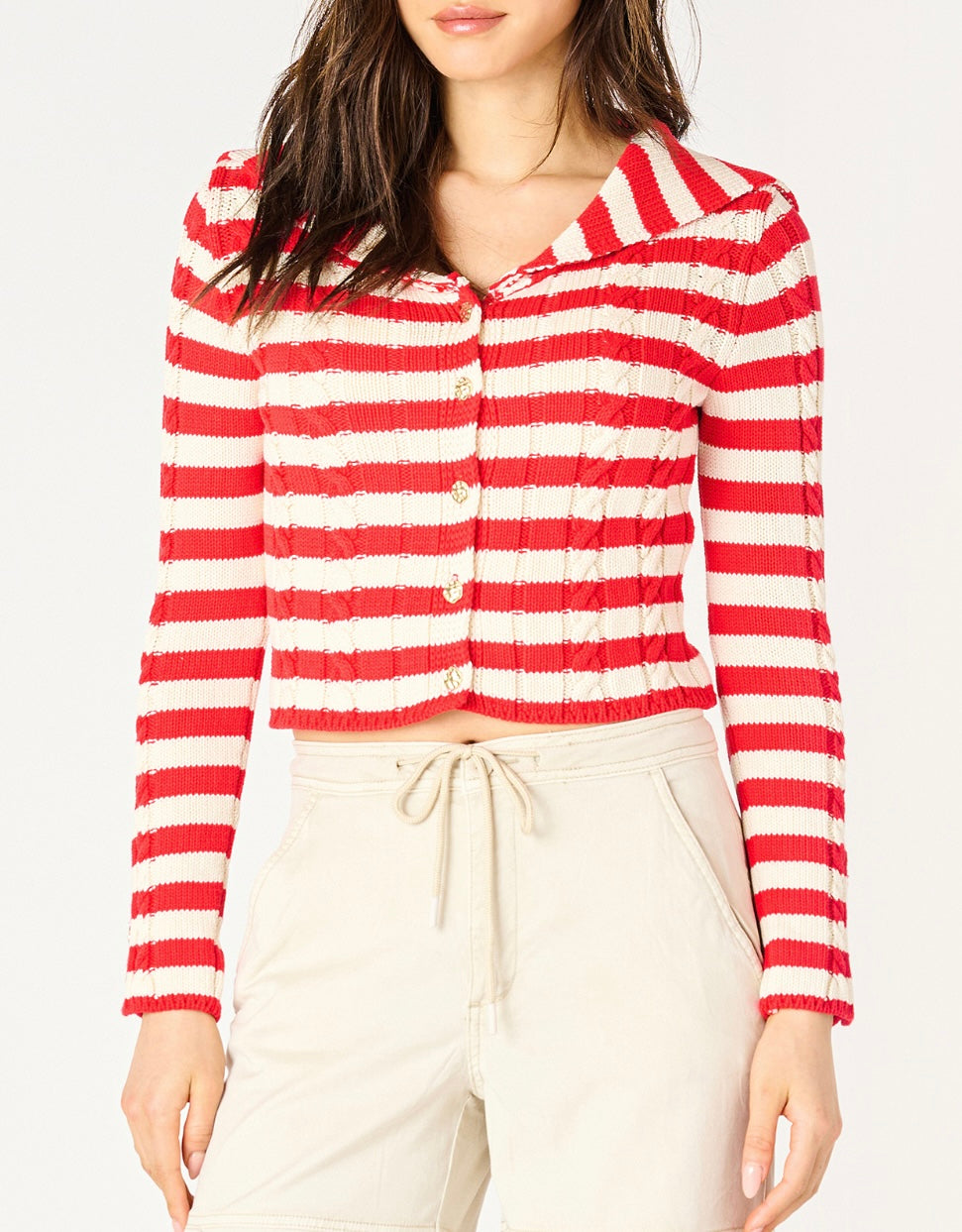 Scarlet & Cream Striped Cardigan