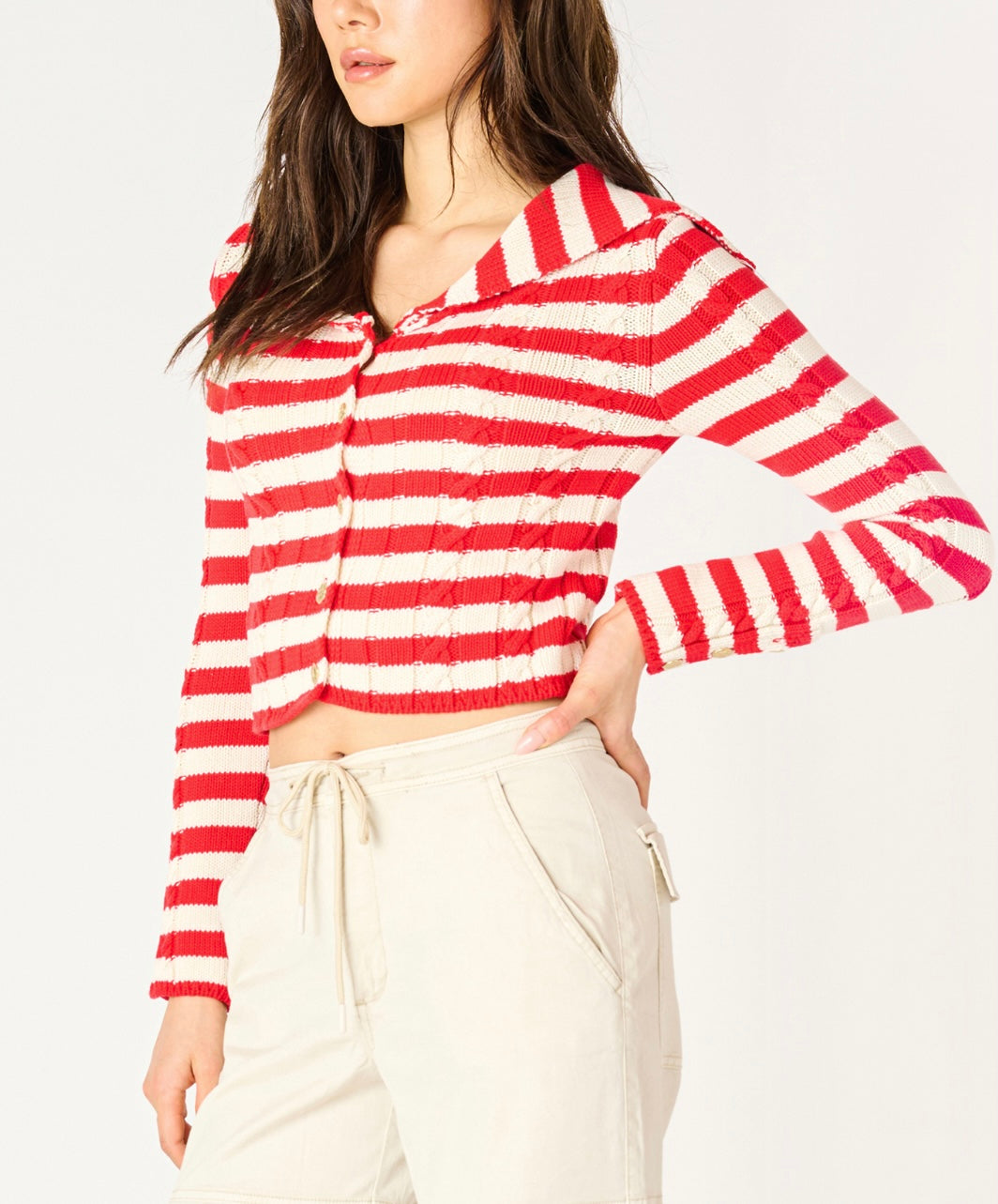 Scarlet & Cream Striped Cardigan