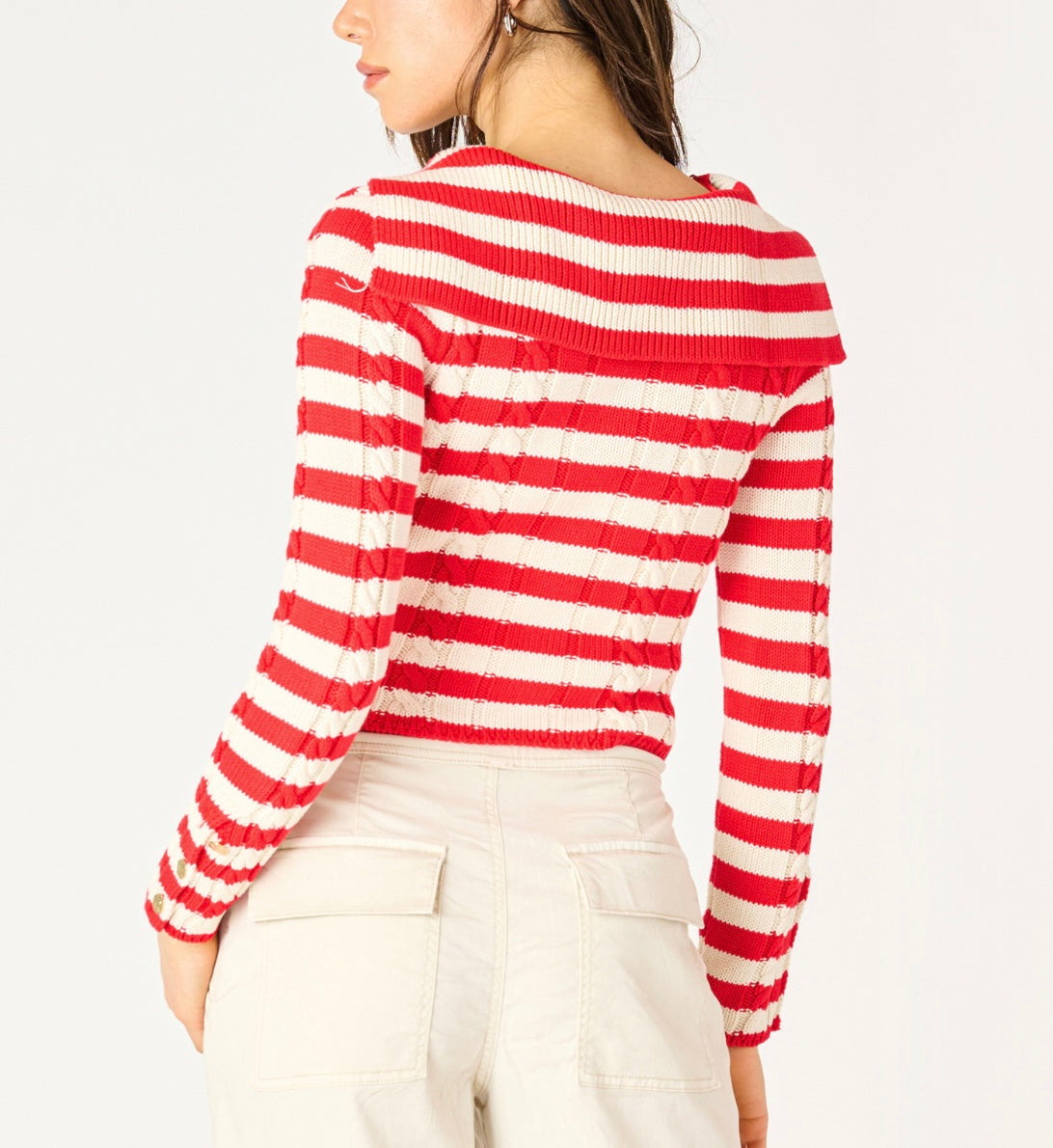 Scarlet & Cream Striped Cardigan
