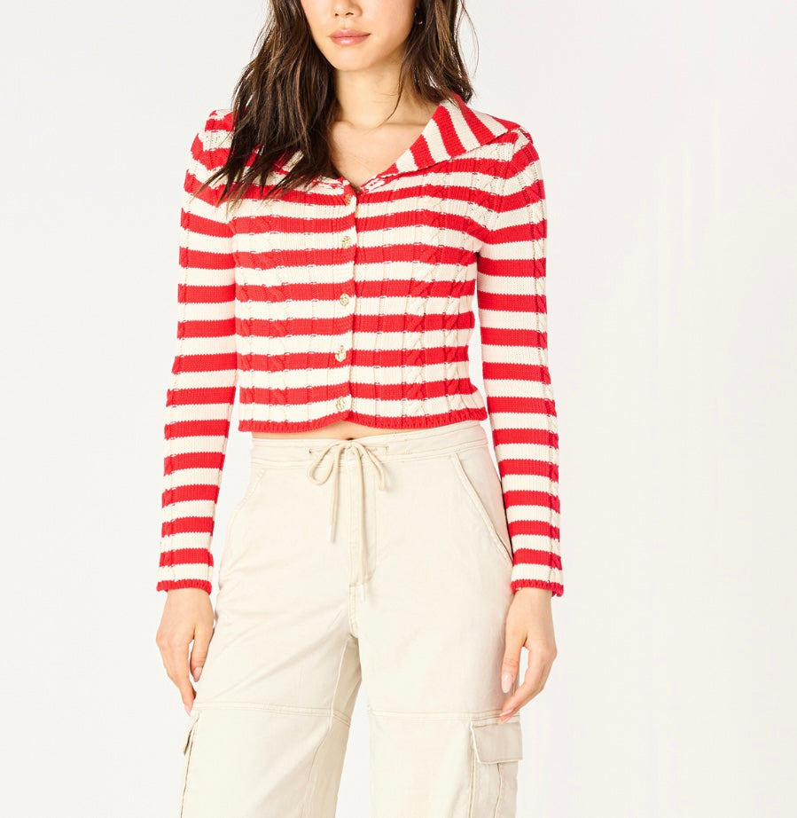 Scarlet & Cream Striped Cardigan