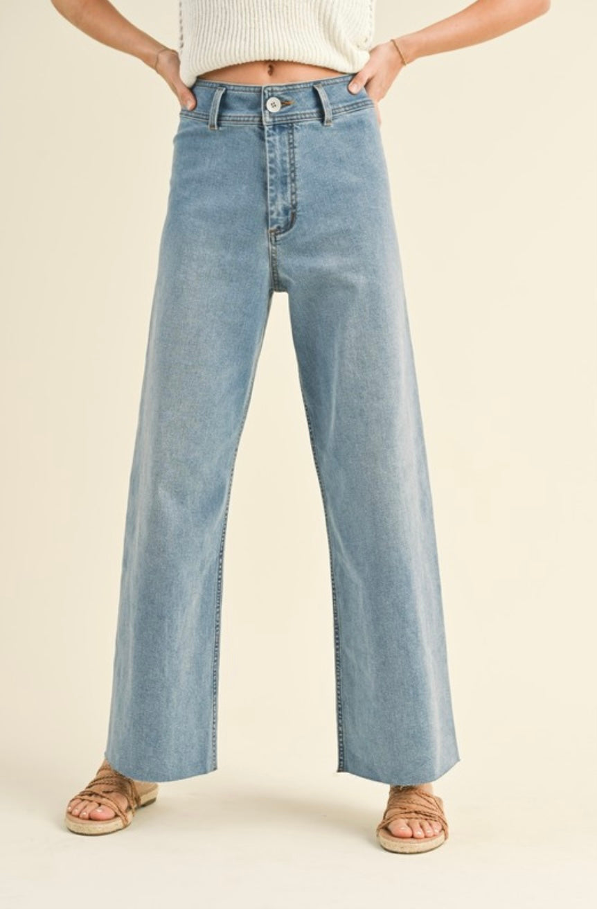 Medium Wash Straight Leg Denim Pants