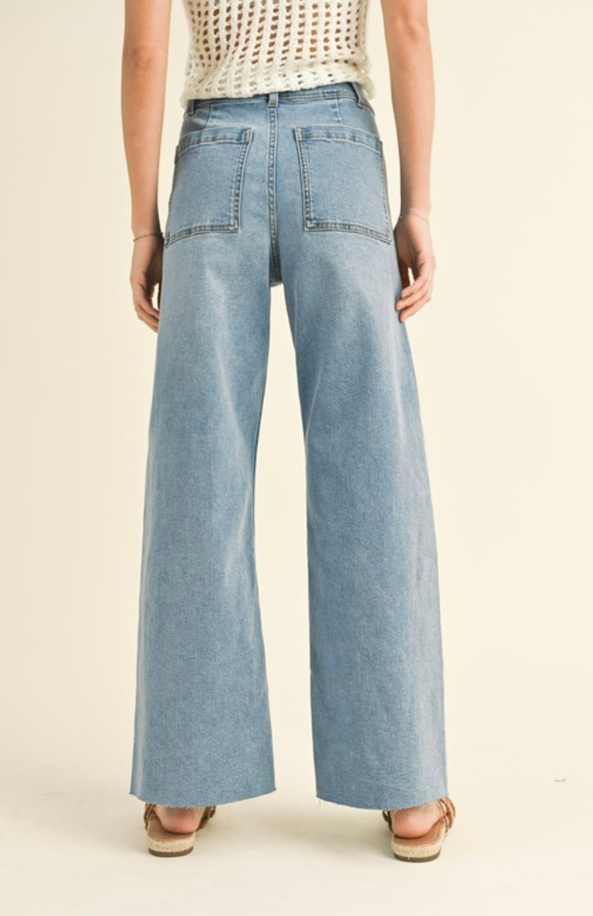 Medium Wash Straight Leg Denim Pants