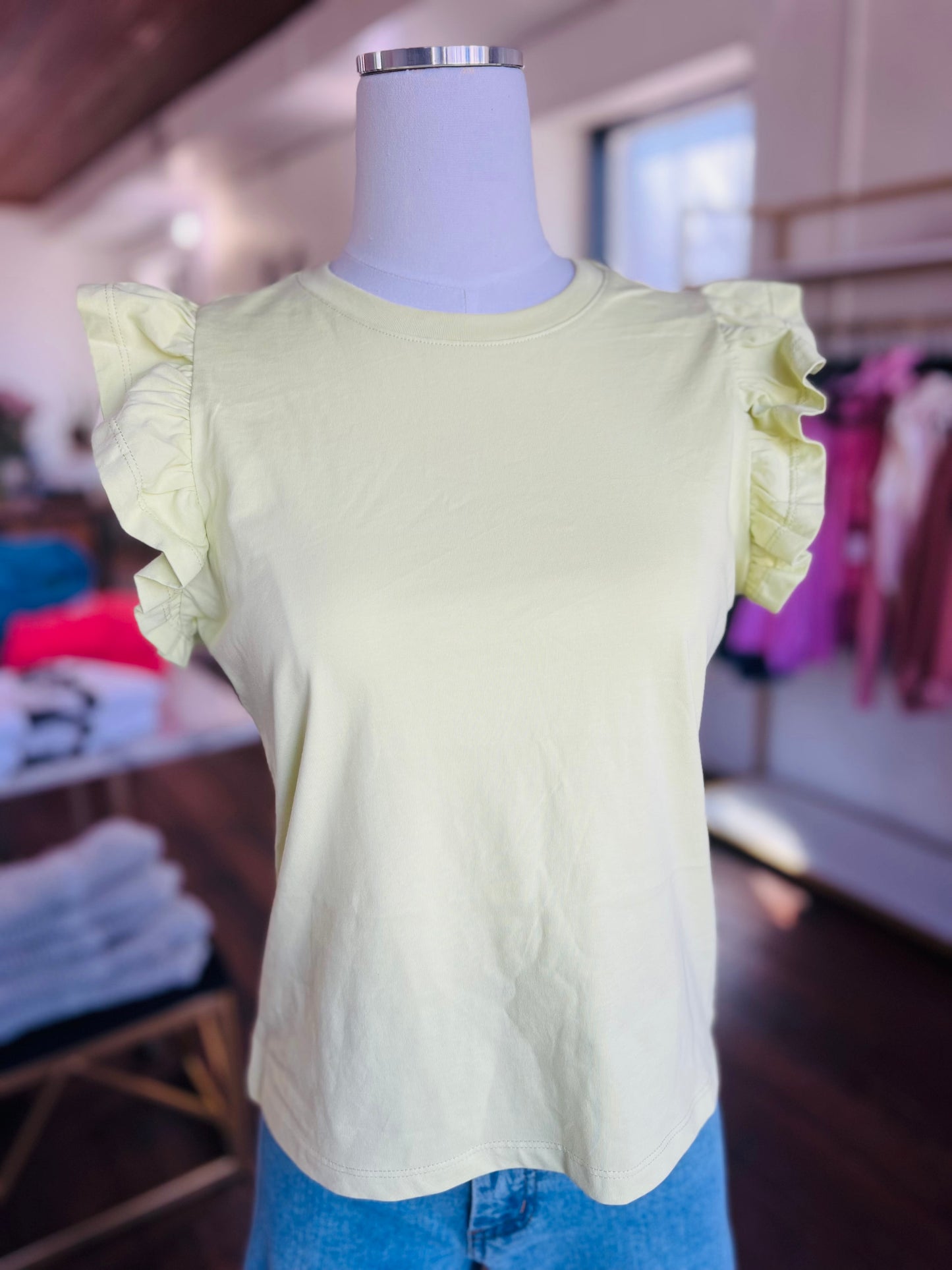 Light Lime Flutter Sleeve Top
