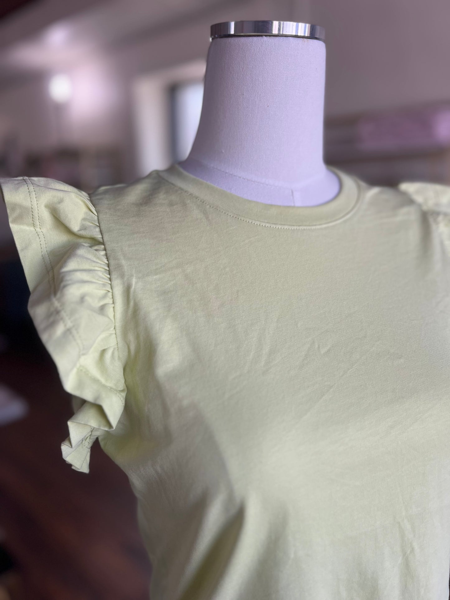 Light Lime Flutter Sleeve Top