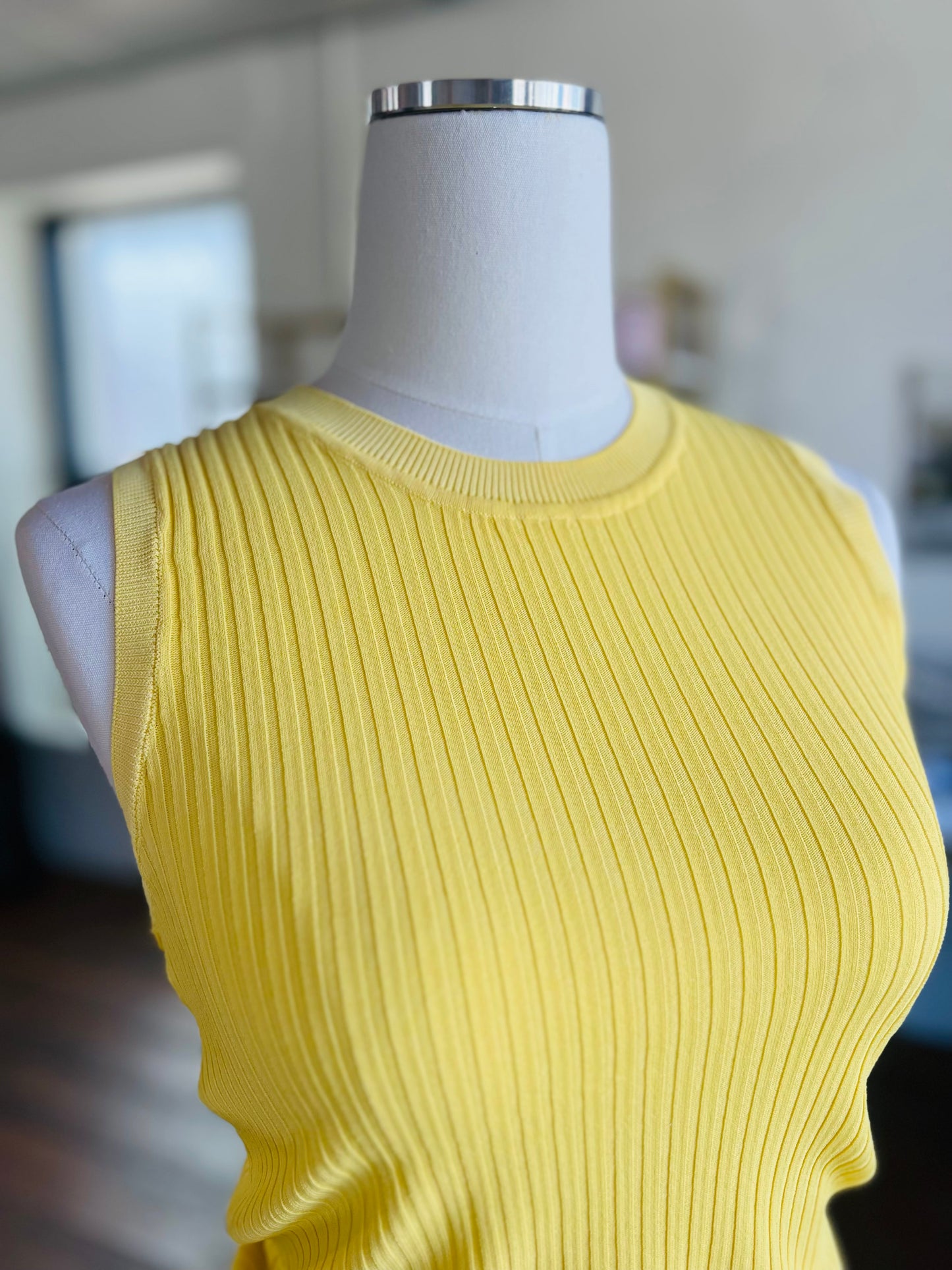 Canary Yellow Ribbed Knit Tank Top with