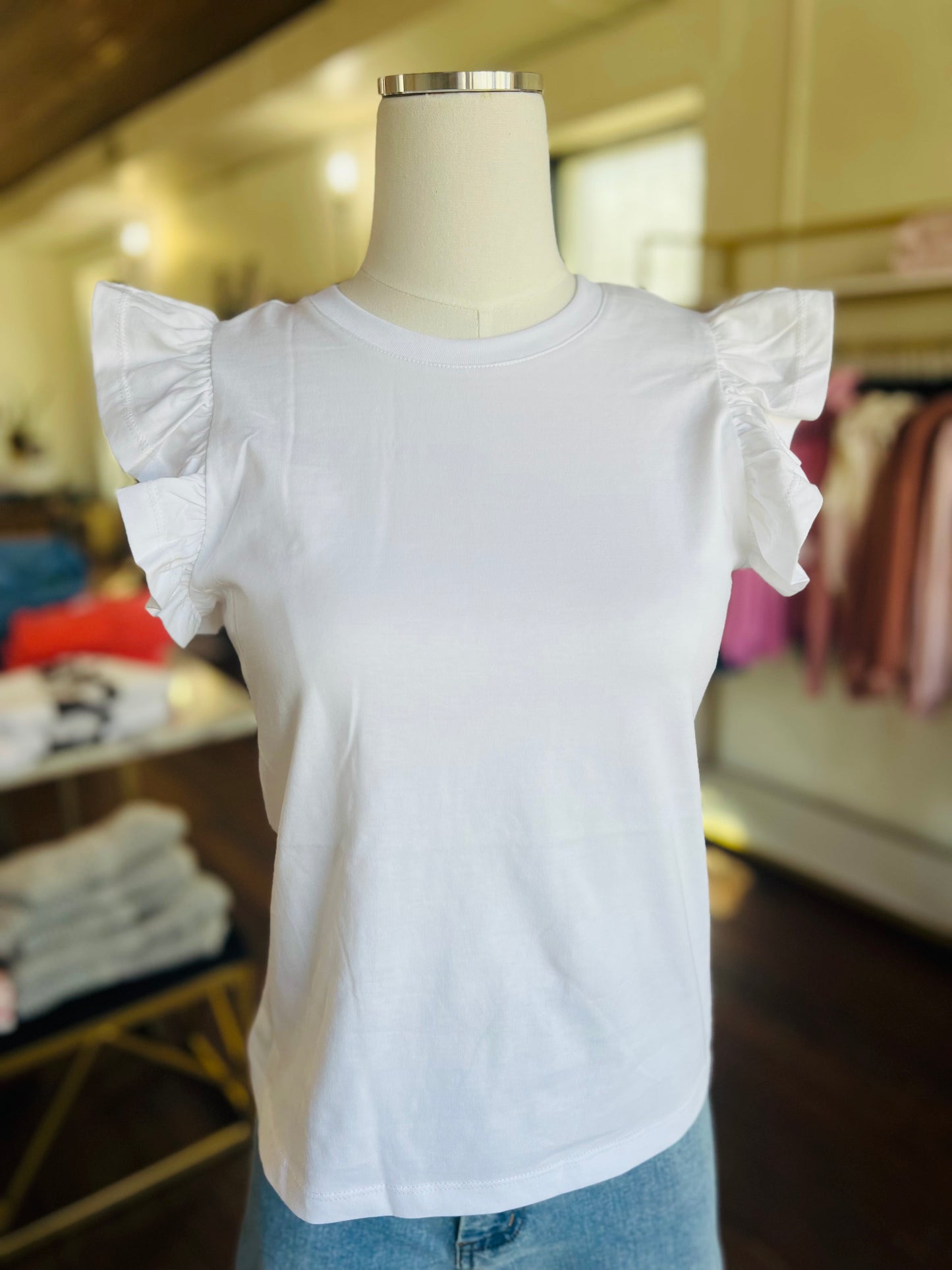 Bright White Flutter Sleeve Top
