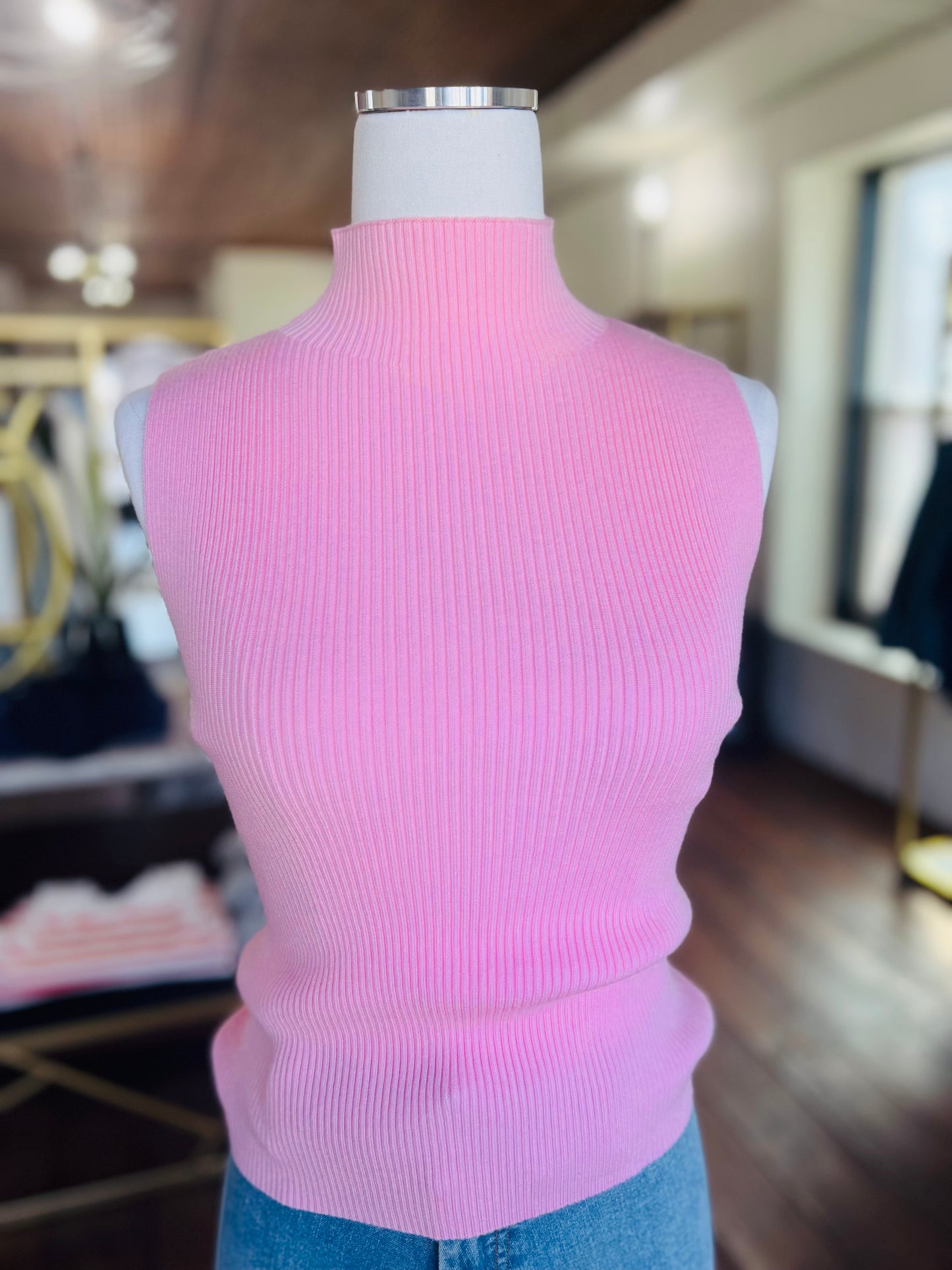 Ribbed Knit Mock Neck Top