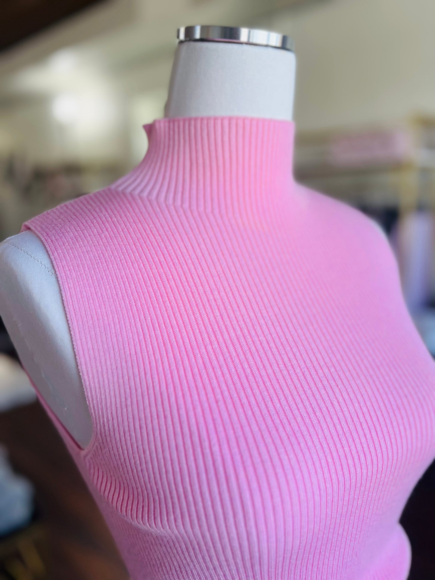 Ribbed Knit Mock Neck Top