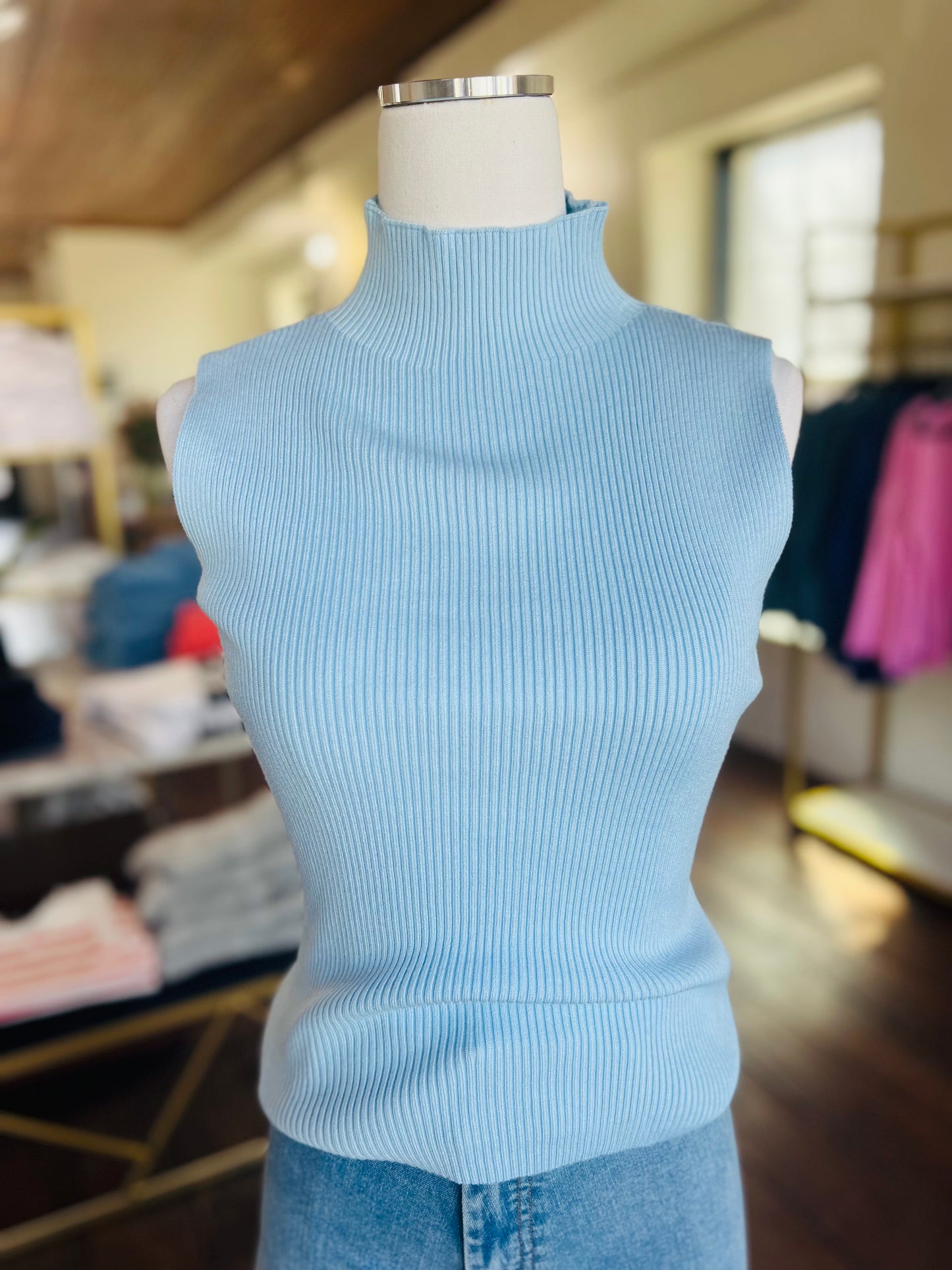 Ribbed Knit Mock Neck Top