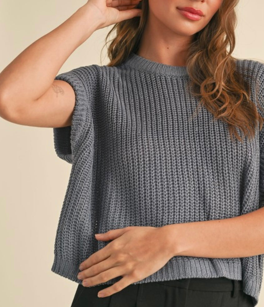 Short Sleeve Dolman Sweater in Denim Blue