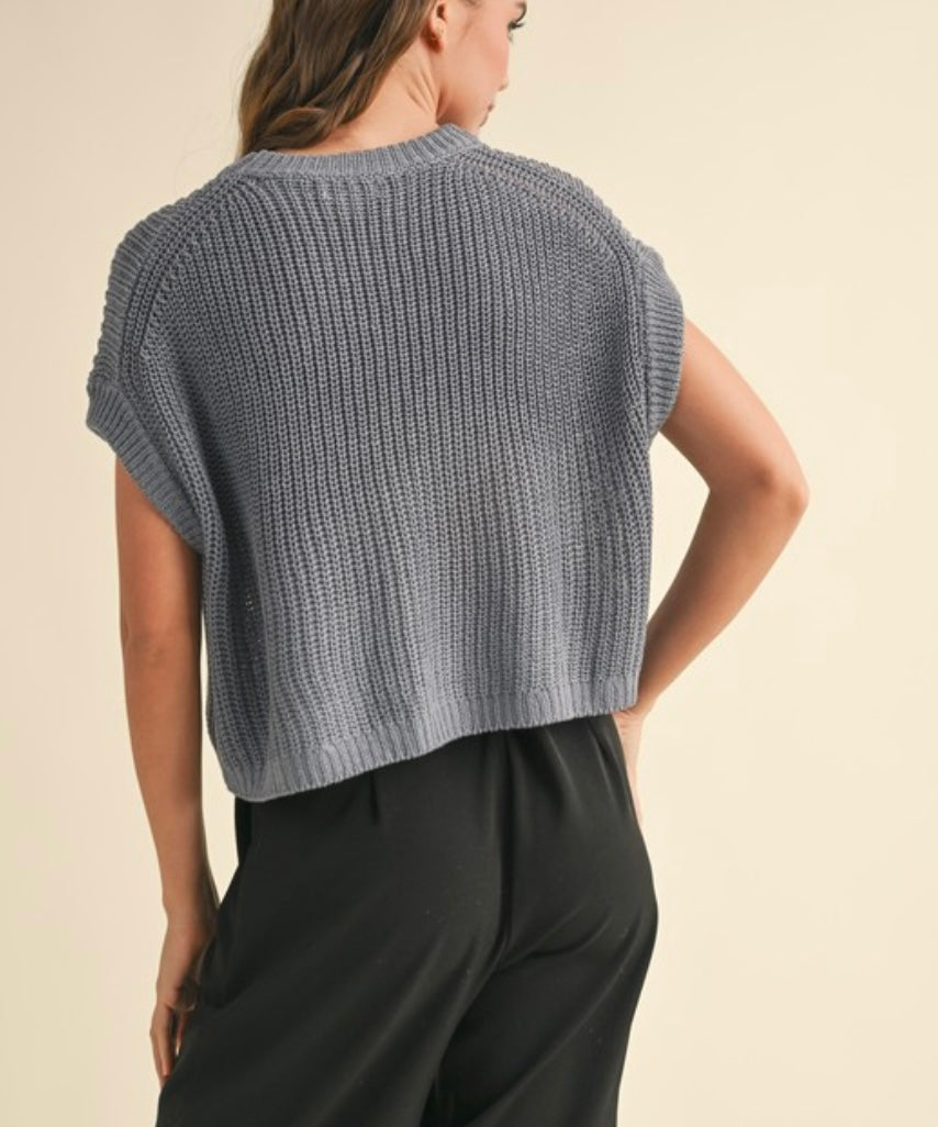 Short Sleeve Dolman Sweater in Denim Blue