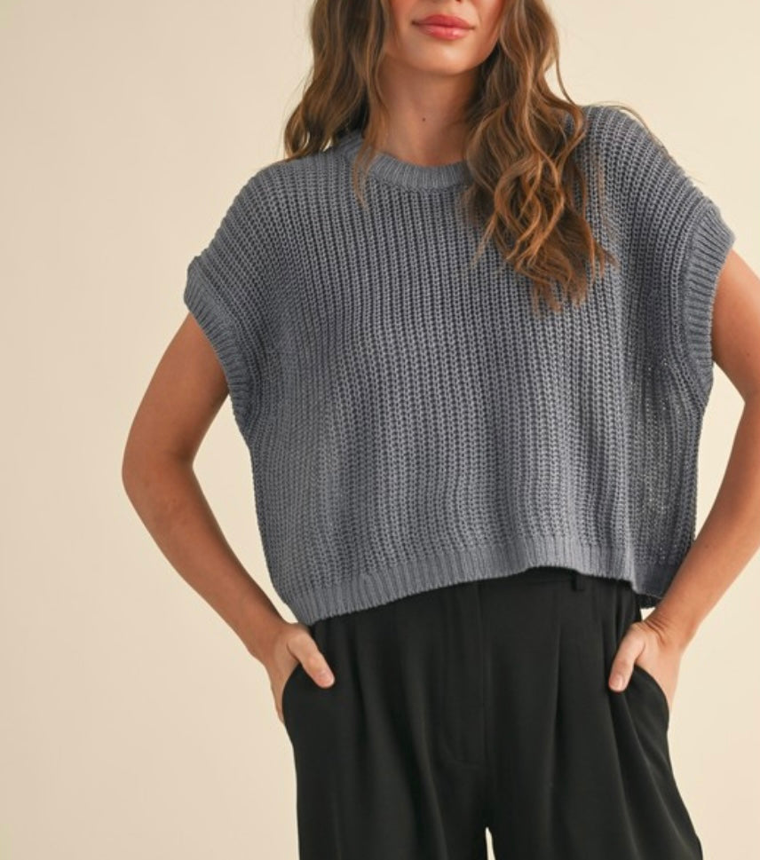 Short Sleeve Dolman Sweater in Denim Blue