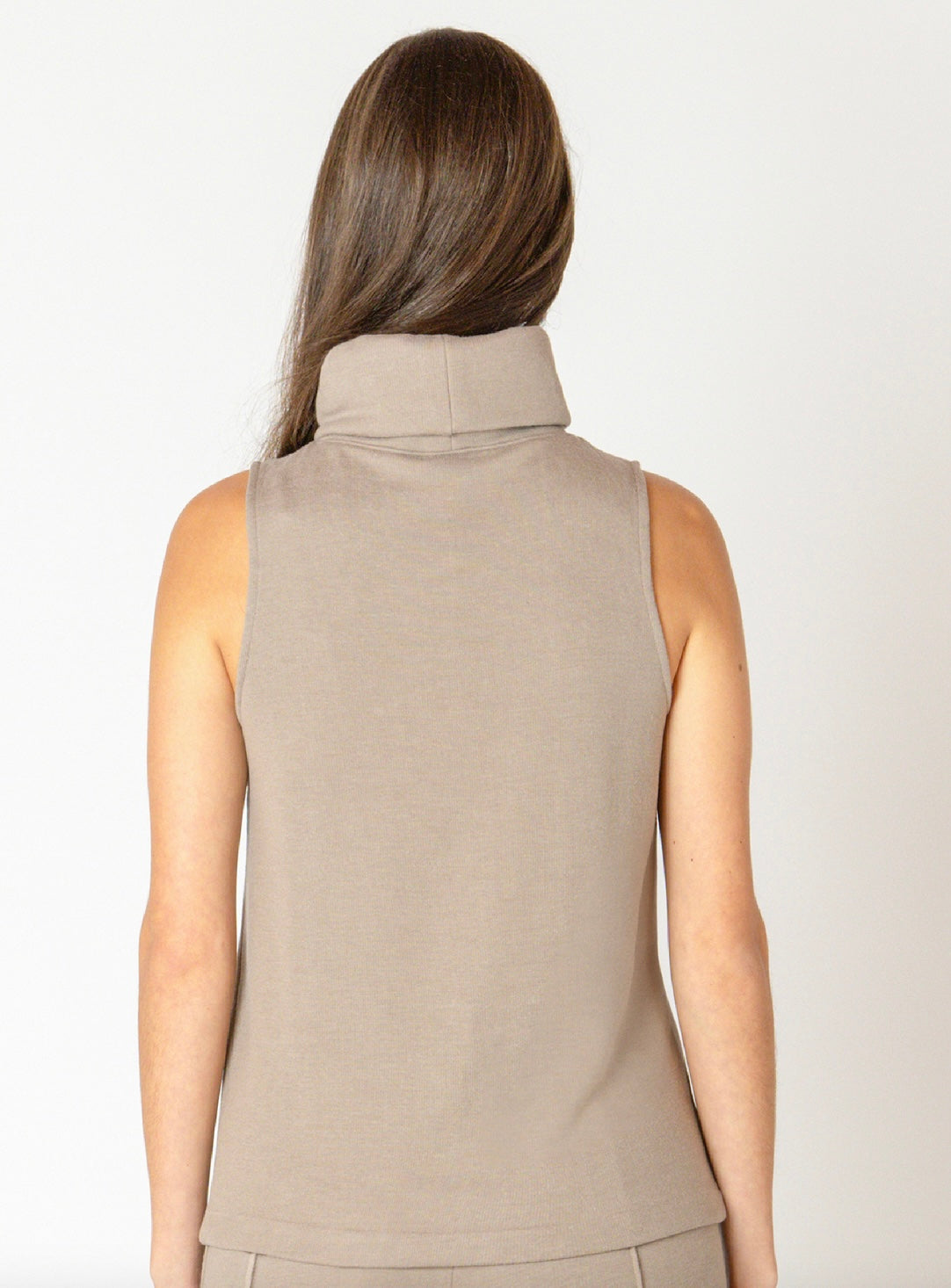 Rolled Neck Seam Detail Top in Almond