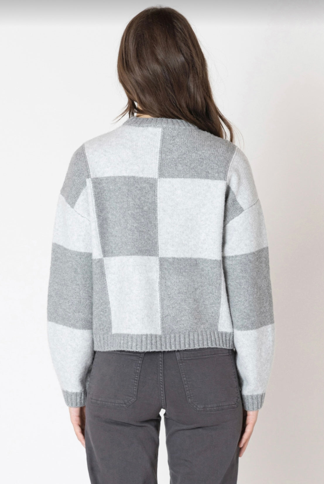 Gray Checker Color Blocked Sweater