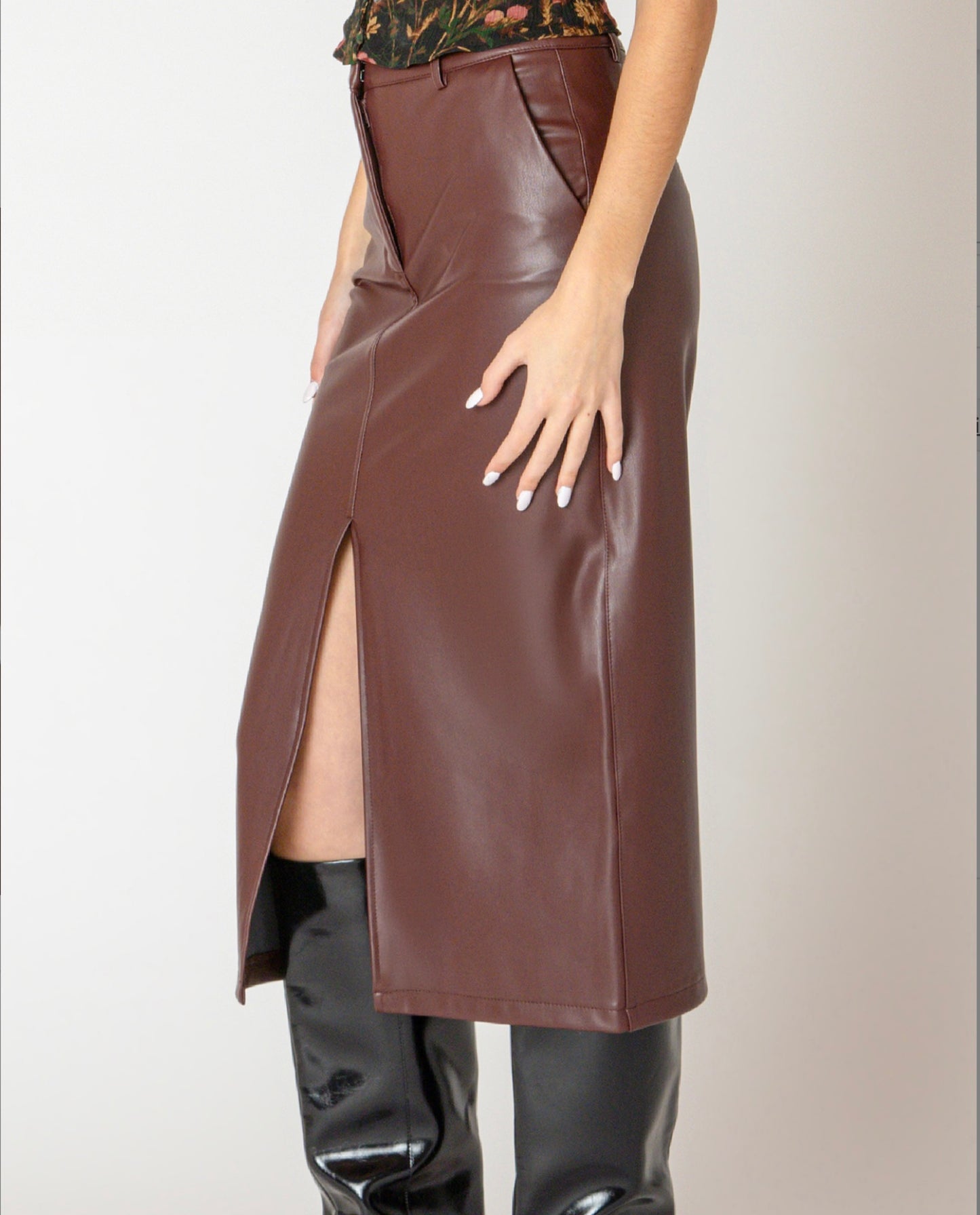 Chocolate Faux Leather Skirt
