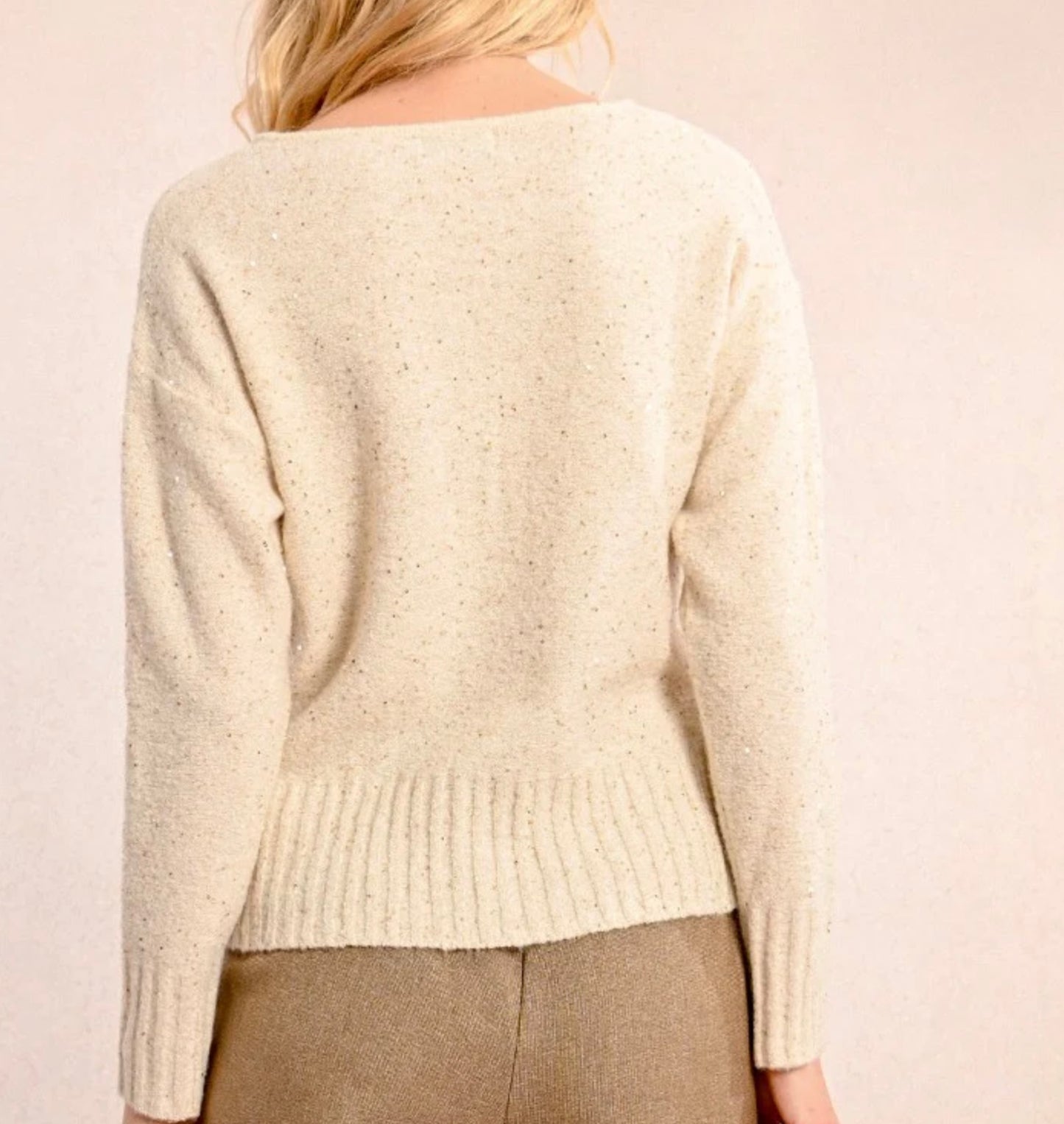 Ivory & Gold Sequin Sprinkled Sweater