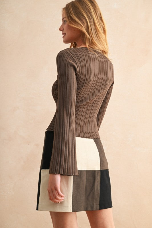 Ribbed Knit Bell Sleeve Top Available in Three Colors
