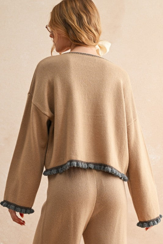 Ruffled Hem Knit Top & Bottom Set