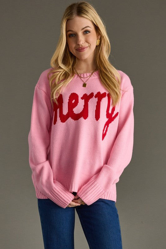 Pink & Red Merry Sweater