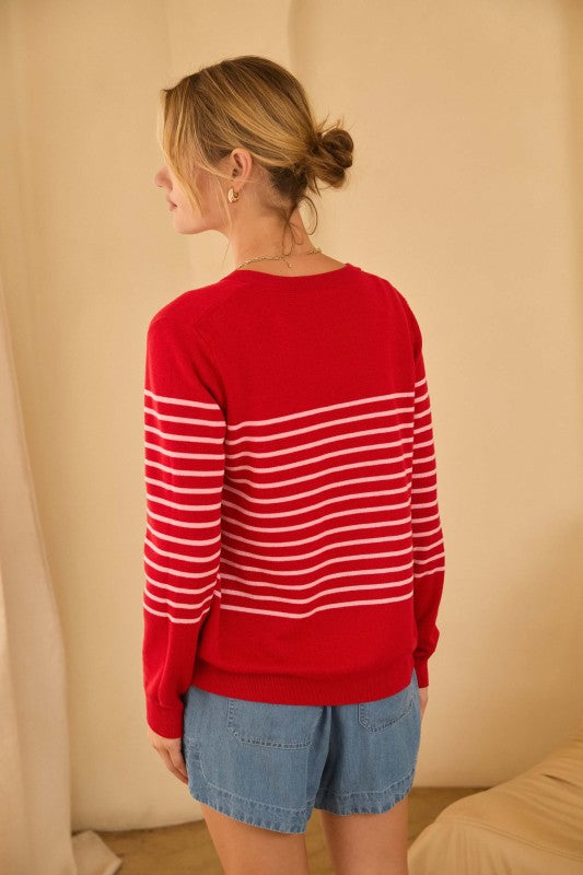 Red with Pink Stripes Cardigan