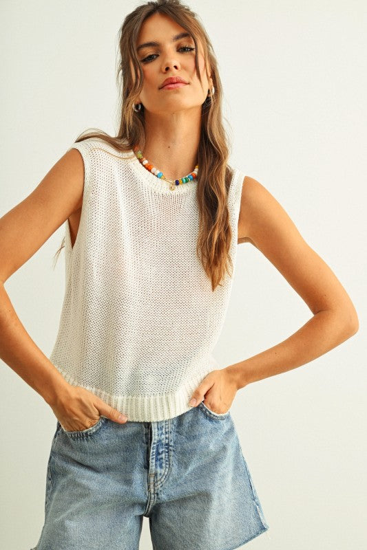 Sleeveless Knit Top in White