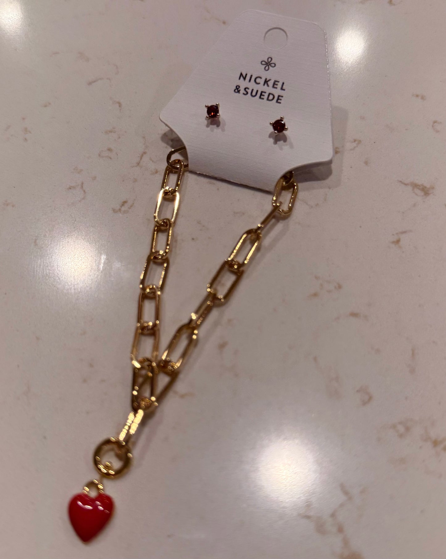 Paper Clip Chain with Red Heart Charm Bracelet