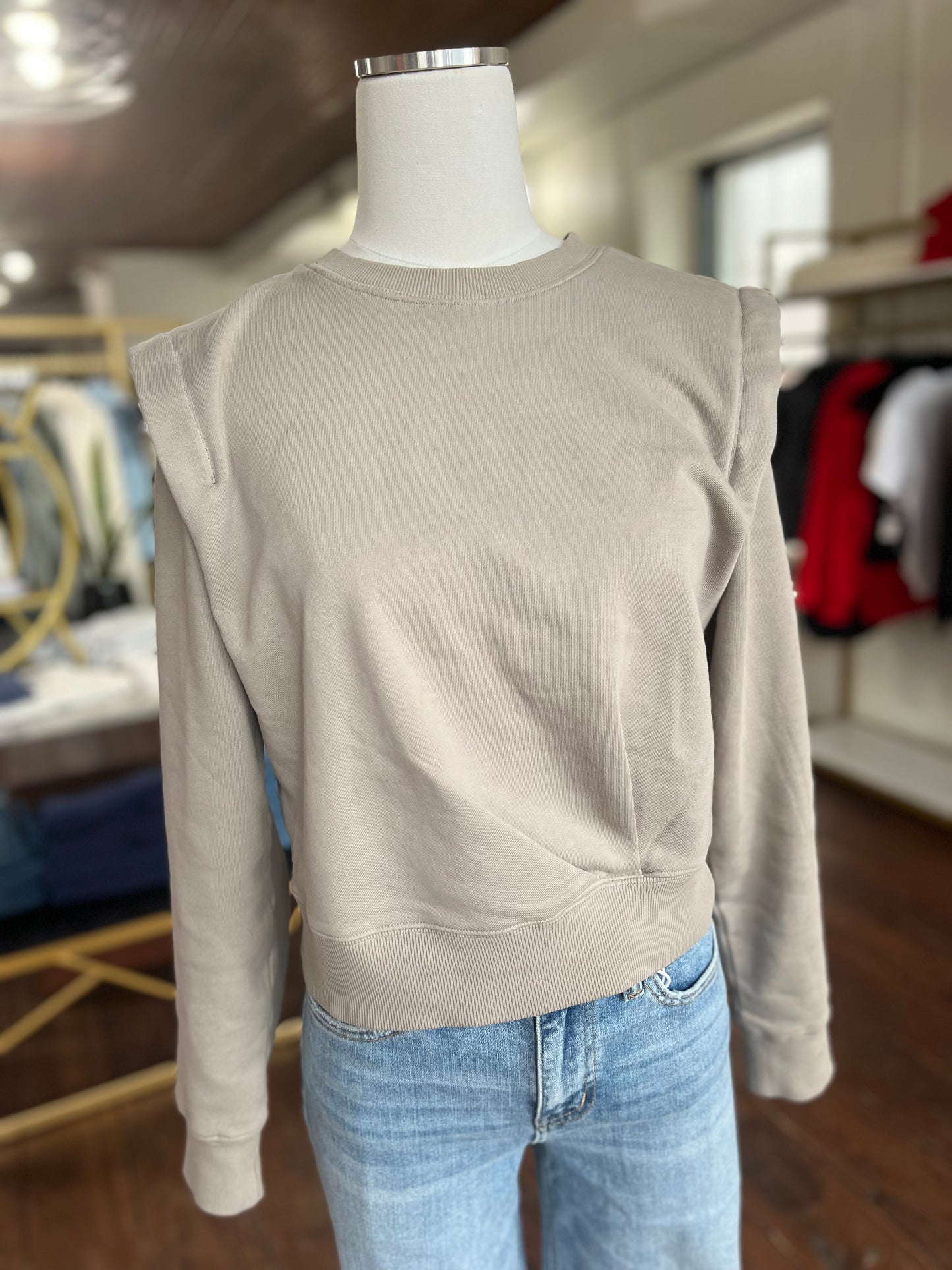 Pin Tuck Detail Sweatshirt in Mushroom Brown