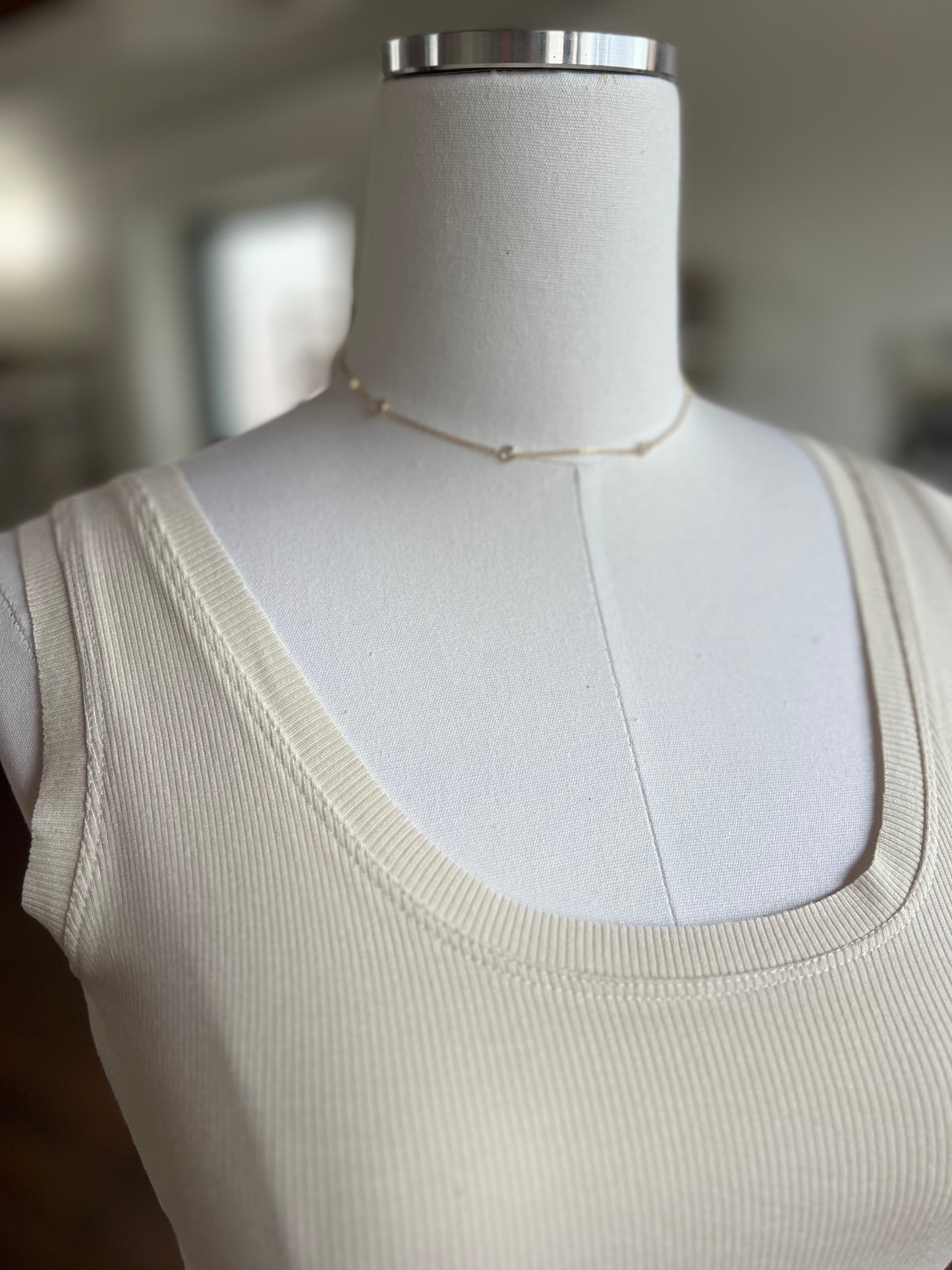 Scoop Neck Ribbed Knit Tank Top in Sweet Cream