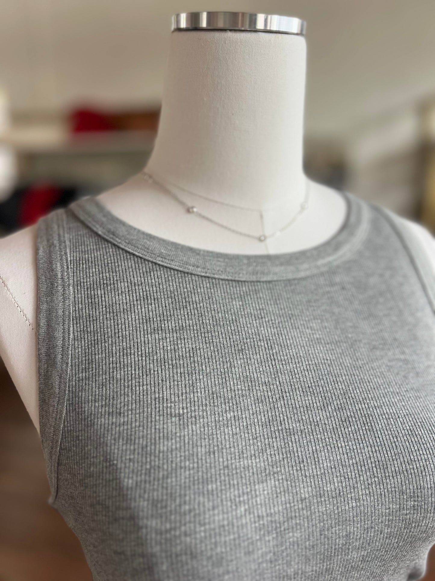 Ribbed Knit Tank Top in Heather Gray