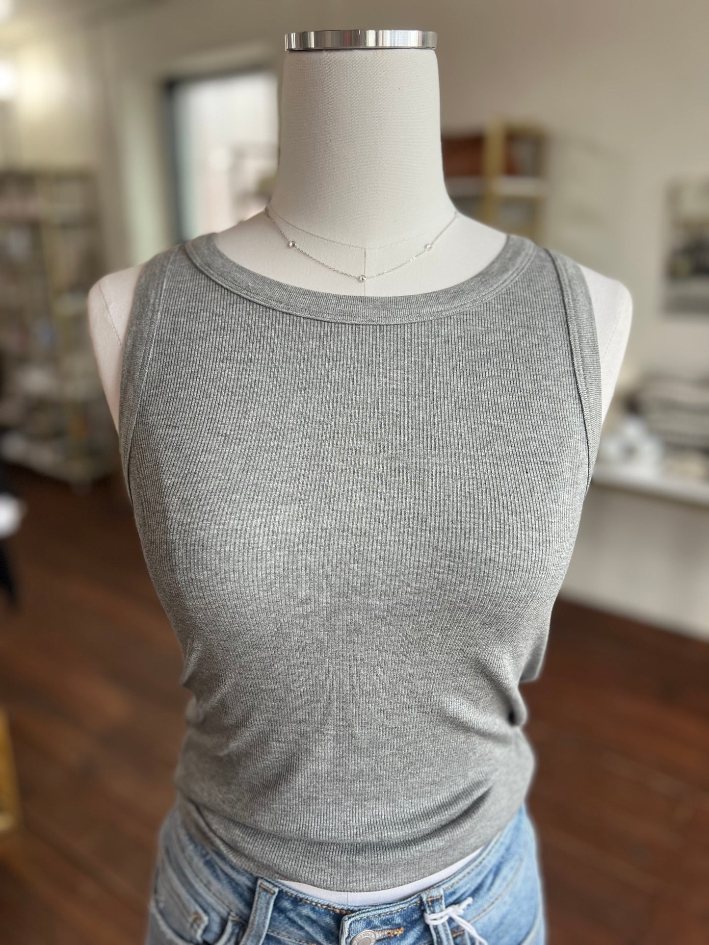 Ribbed Knit Tank Top in Heather Gray