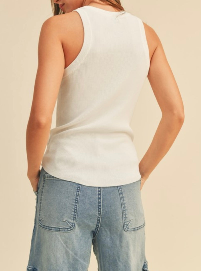 Classic Ribbed Knit Tank Top in White