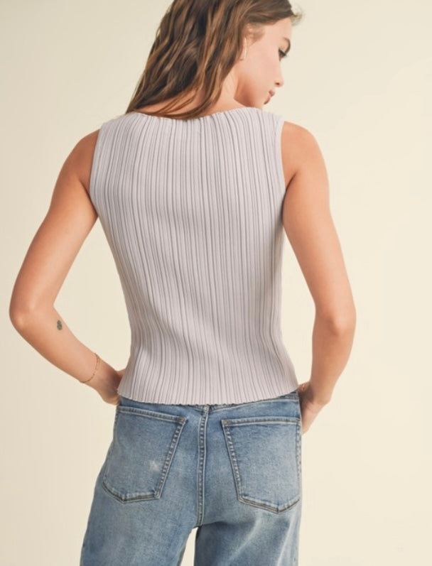 Viscose Ribbed Knit Top in Gray Lilac