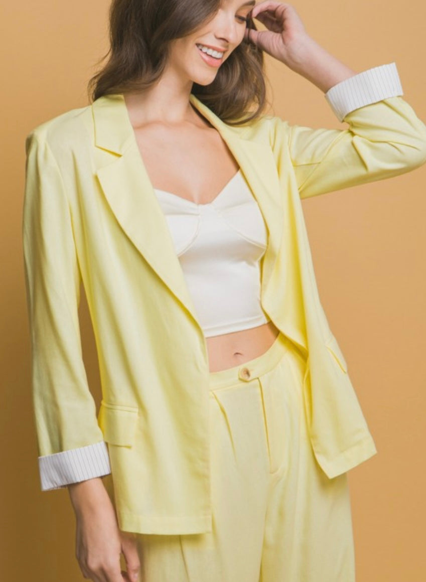 Linen Blazer with Rolled Sleeve Detail