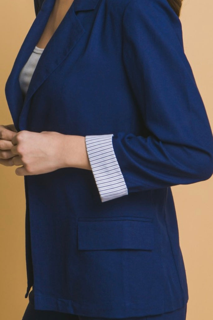 Linen Blazer with Rolled Sleeve Detail