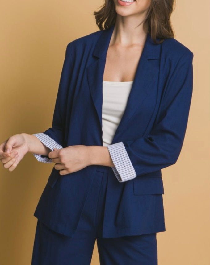 Linen Blazer with Rolled Sleeve Detail