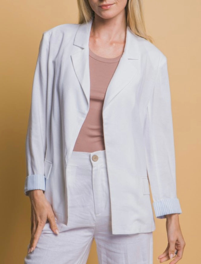Linen Blazer with Rolled Sleeve Detail