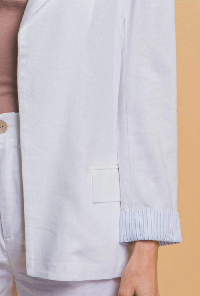Linen Blazer with Rolled Sleeve Detail