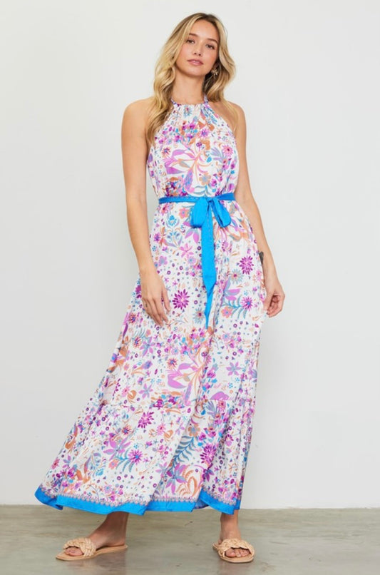 Capri Blue Halter Neck Maxi Dress