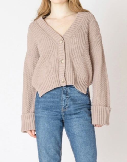 Cuffed Cardigan in Mushroom Brown