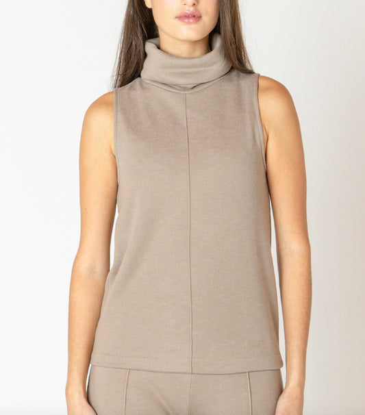 Rolled Neck Seam Detail Top in Almond