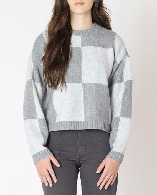 Gray Checker Color Blocked Sweater