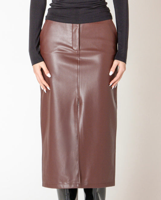 Chocolate Faux Leather Skirt