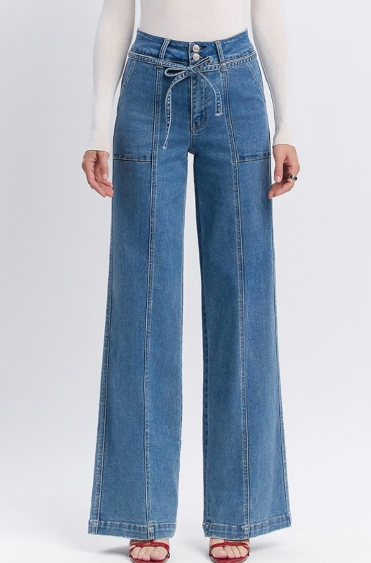 Tie Waist Denim Super High Rise Denim