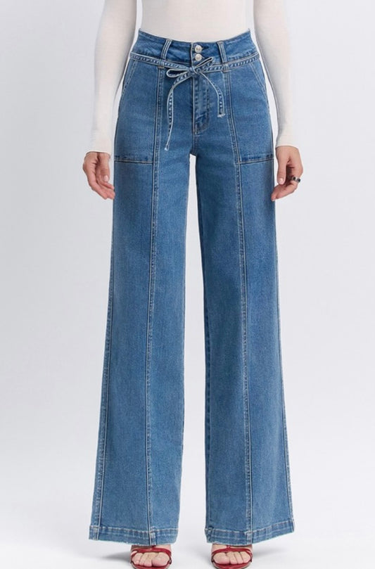 Tie Waist Denim Super High Rise Denim