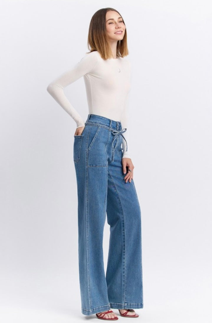 Tie Waist Denim Super High Rise Denim