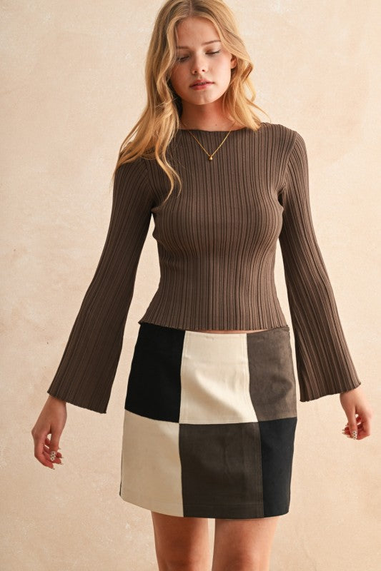 Ribbed Knit Bell Sleeve Top Available in Three Colors