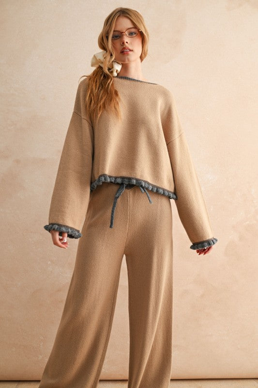 Ruffled Hem Knit Top & Bottom Set