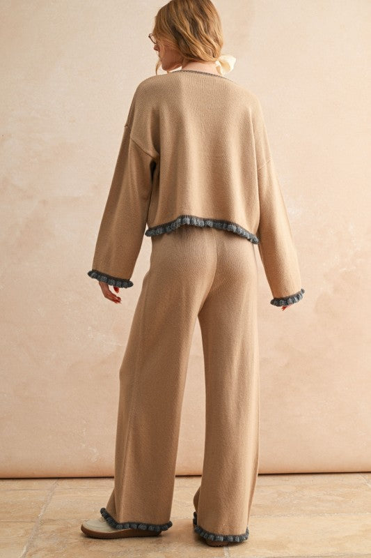 Ruffled Hem Knit Top & Bottom Set
