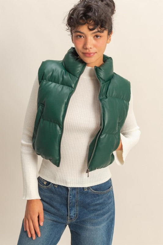 Green Faux Leather Vest