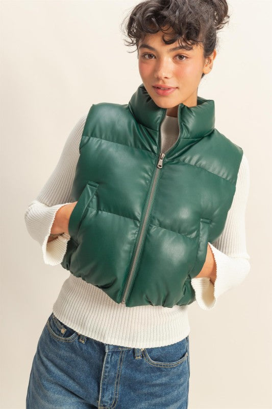 Green Faux Leather Vest